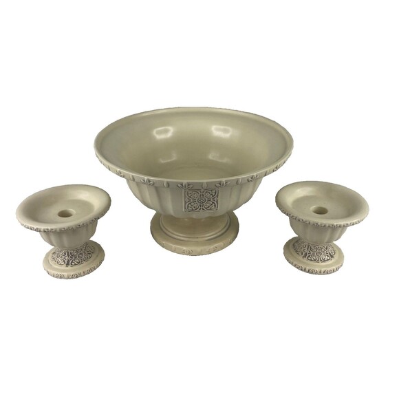 Partylite Rustic Villa Pillar Candle Holder & Pair Of Tapered Candle Holders - Picture 1 of 11